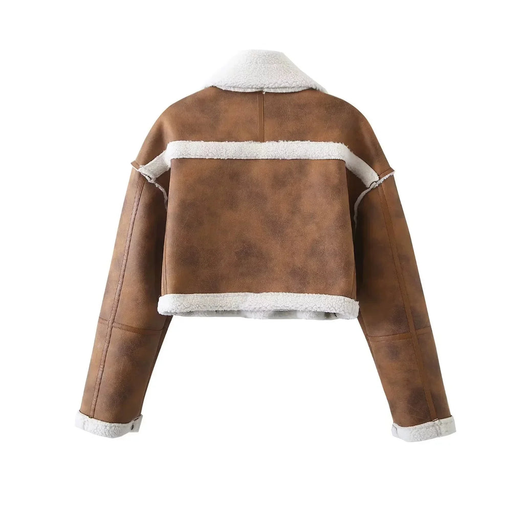 LaPose Fashion - Zaida Loose Crop Jacket - Coats, Coats & Jackets, Crop Jackets, Fall-Winter 23, Jackets, Leather Jackets, Oversize Jacket, Puf