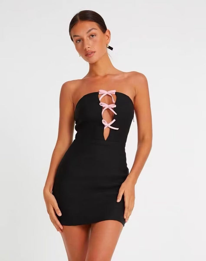 LaPose Fashion - Zena Bow Detail Mini Dress - Birthday Dresses, Bodycon Dresses, Dresses, Elegant Dresses, Going Out Dresses, Little Black Dresses