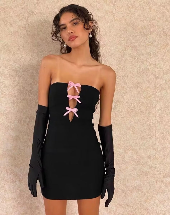 LaPose Fashion - Zena Bow Detail Mini Dress - Birthday Dresses, Bodycon Dresses, Dresses, Elegant Dresses, Going Out Dresses, Little Black Dresses