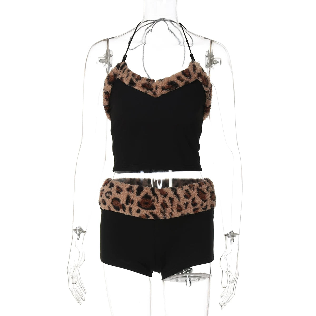 Christian Leopard Plush Shorts Set - Black Color