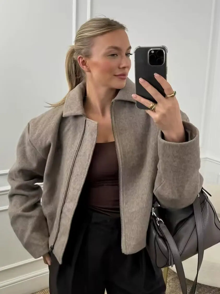 Amyia Minimalist Wool Blend Zip Jacket