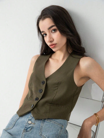 Zuri Cropped Button-Up Vest
