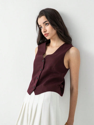 Coral Button-Up Crop Vest