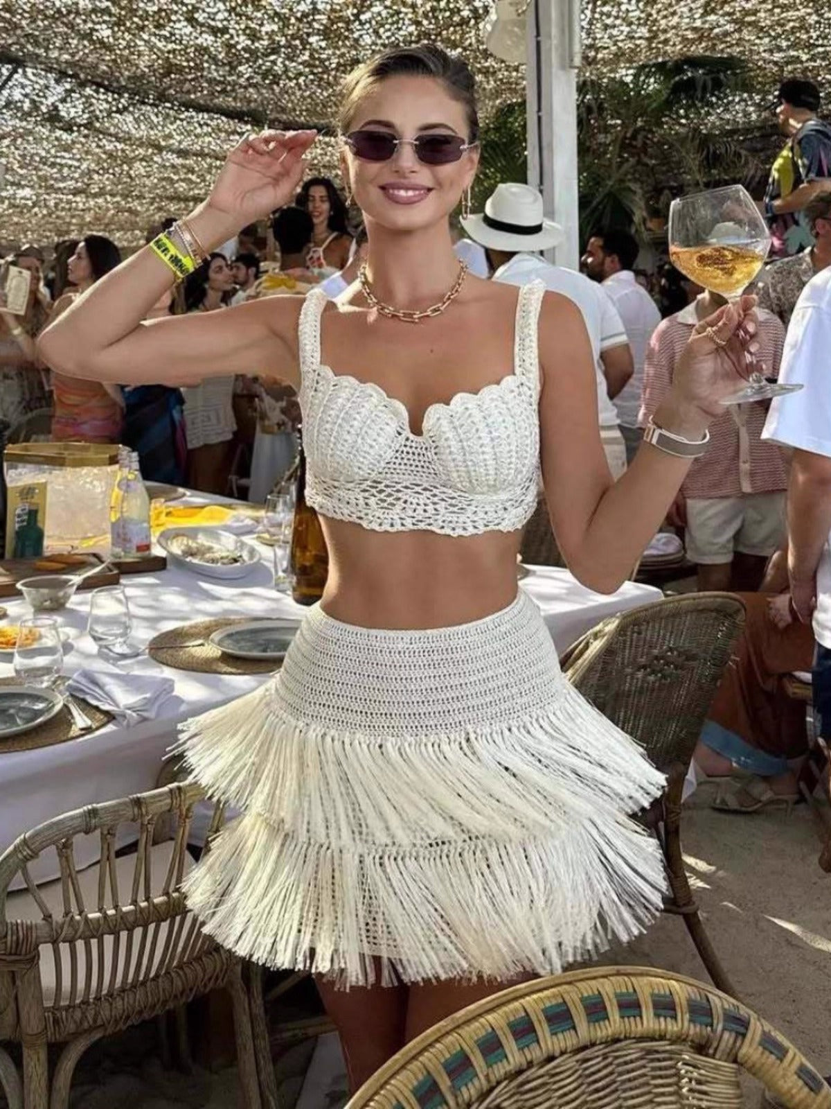 Amia Tassel Crochet Skirt Set