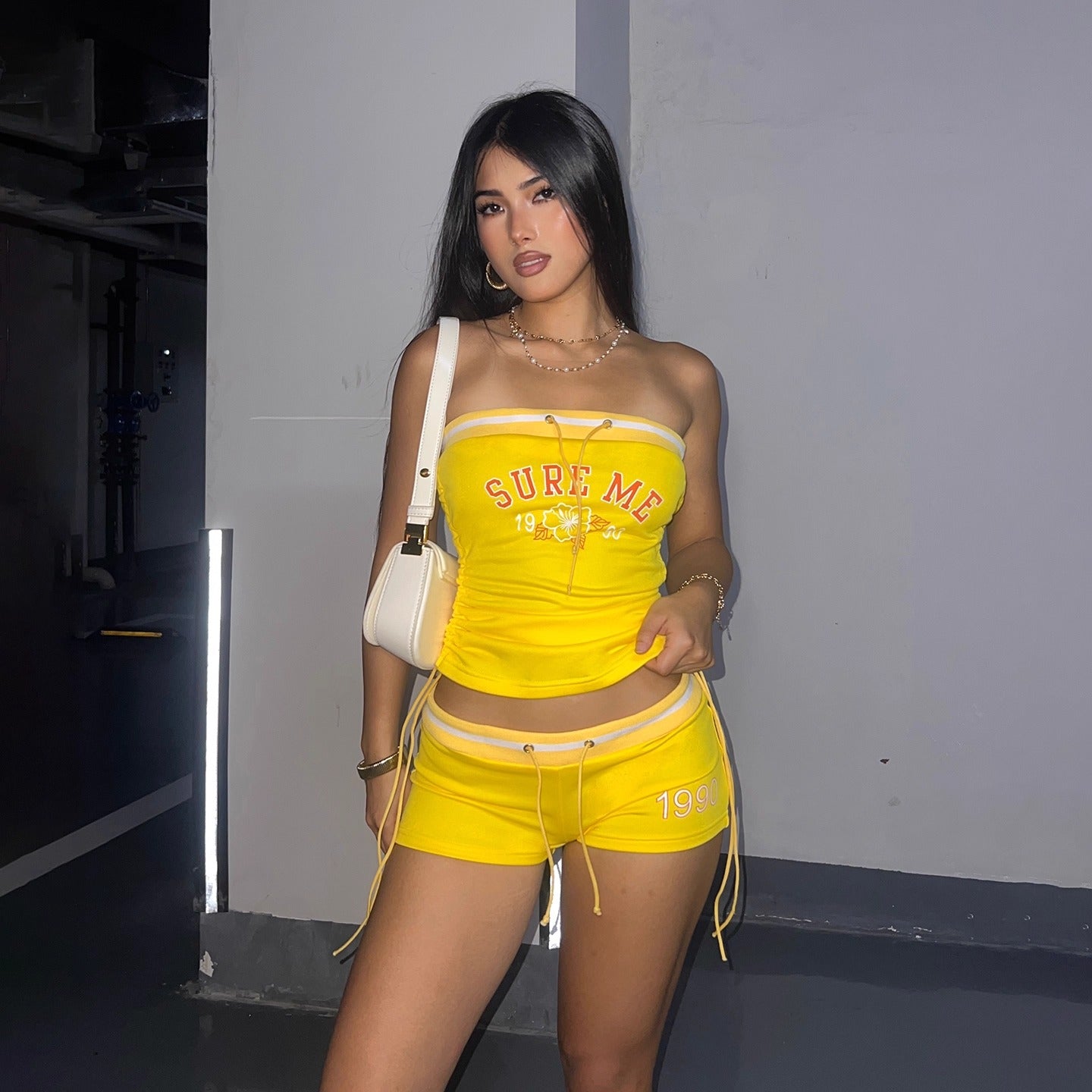 Delyla Letter Print Tube Short Set