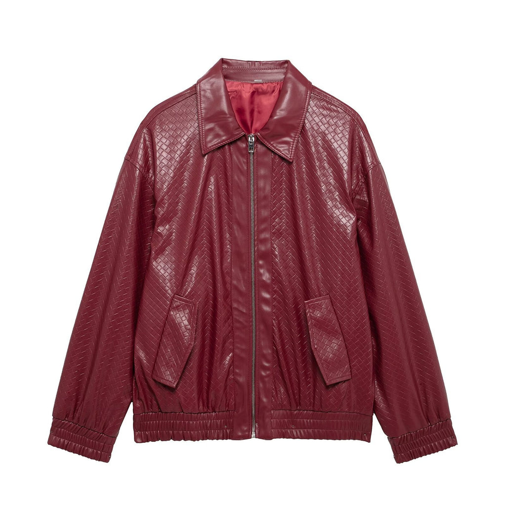 Catalyna Burgundy Faux Leather Jacket