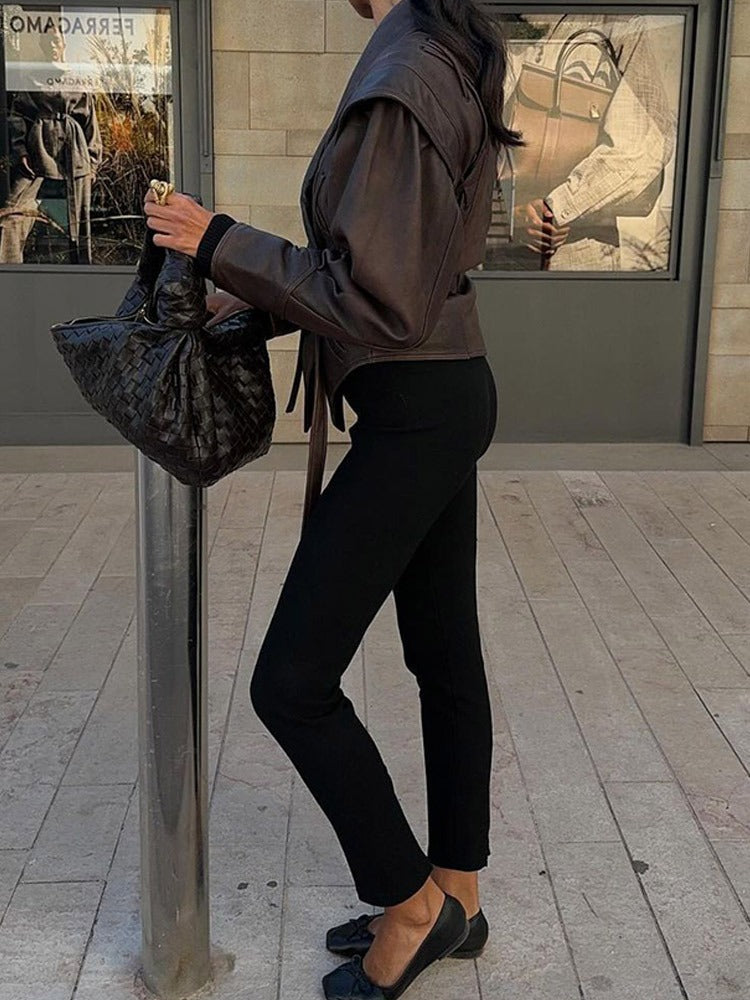 Mishika Crinkled Faux Leather Jacket