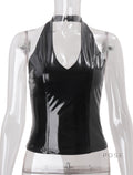 Aahana Faux Leather Halter Crop Top [21K9ALAM]