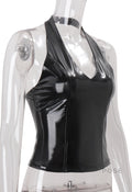 Aahana Faux Leather Halter Crop Top [M51RBNFN]