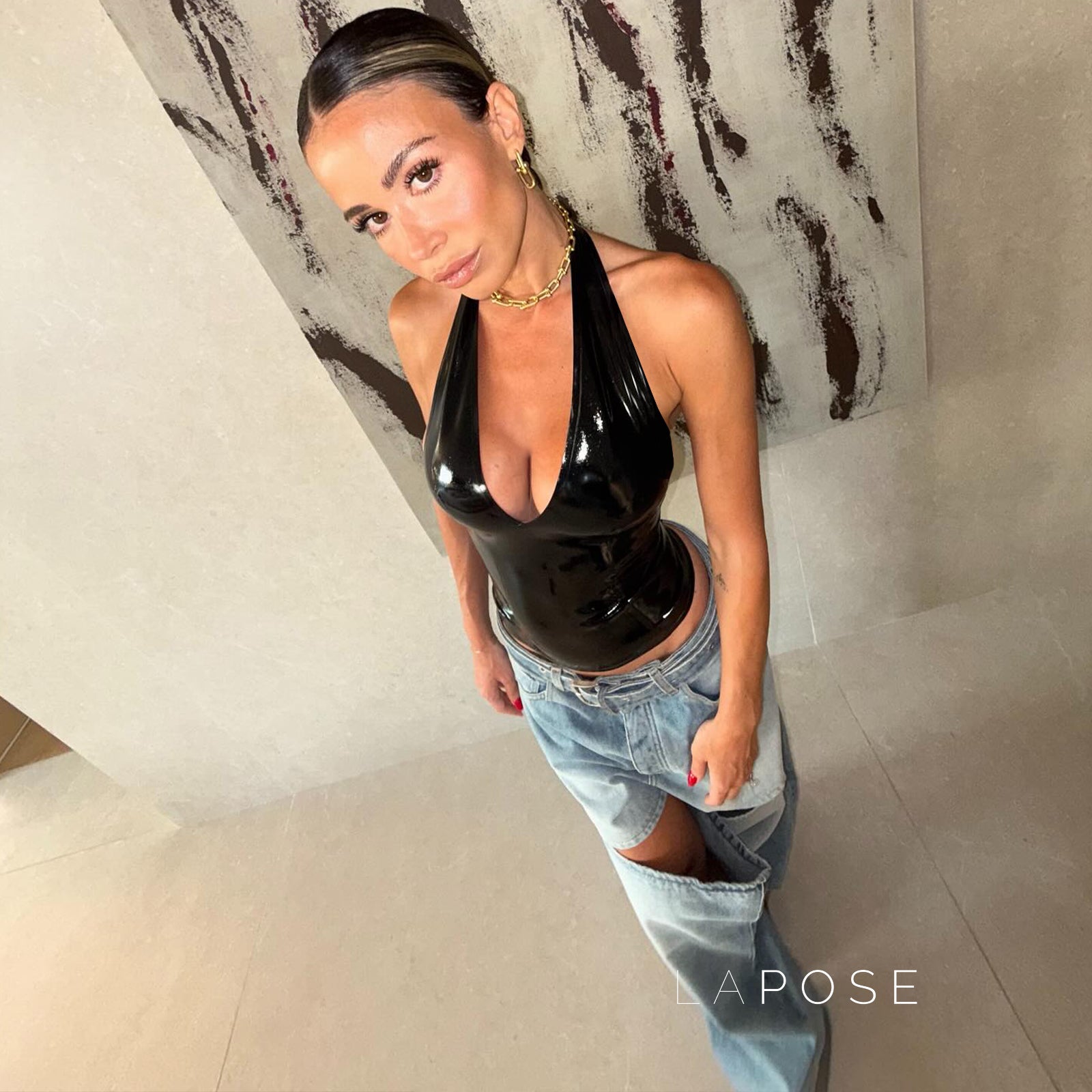 Aahana Faux Leather Halter Crop Top [GZF175GP]