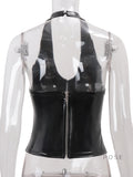 Aahana Faux Leather Halter Crop Top [VTLBJ9TA]