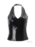 Aahana Faux Leather Halter Crop Top [4XMDQXZB]