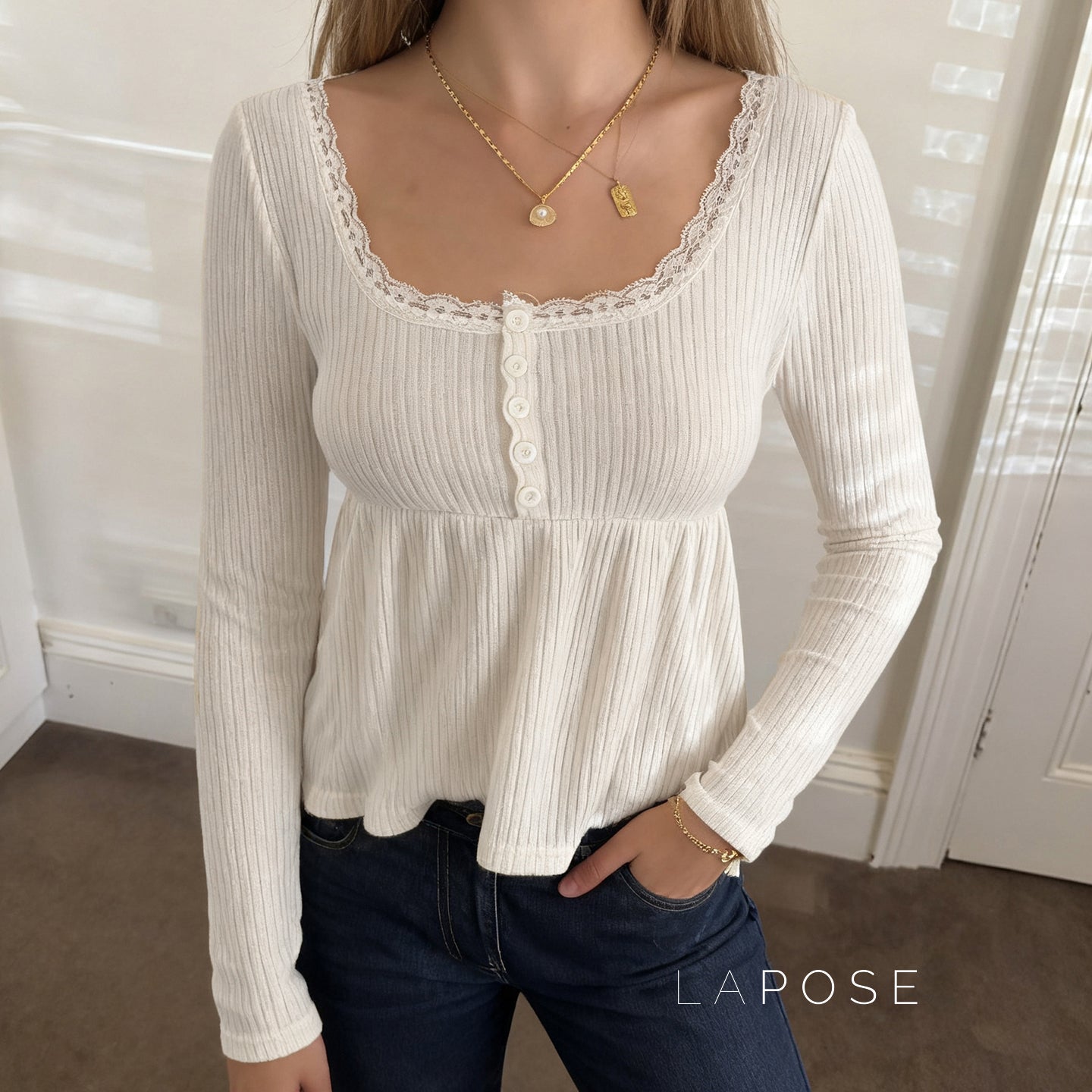 Aaleiya Lace Square Neck Top [JZ2T6SI6]