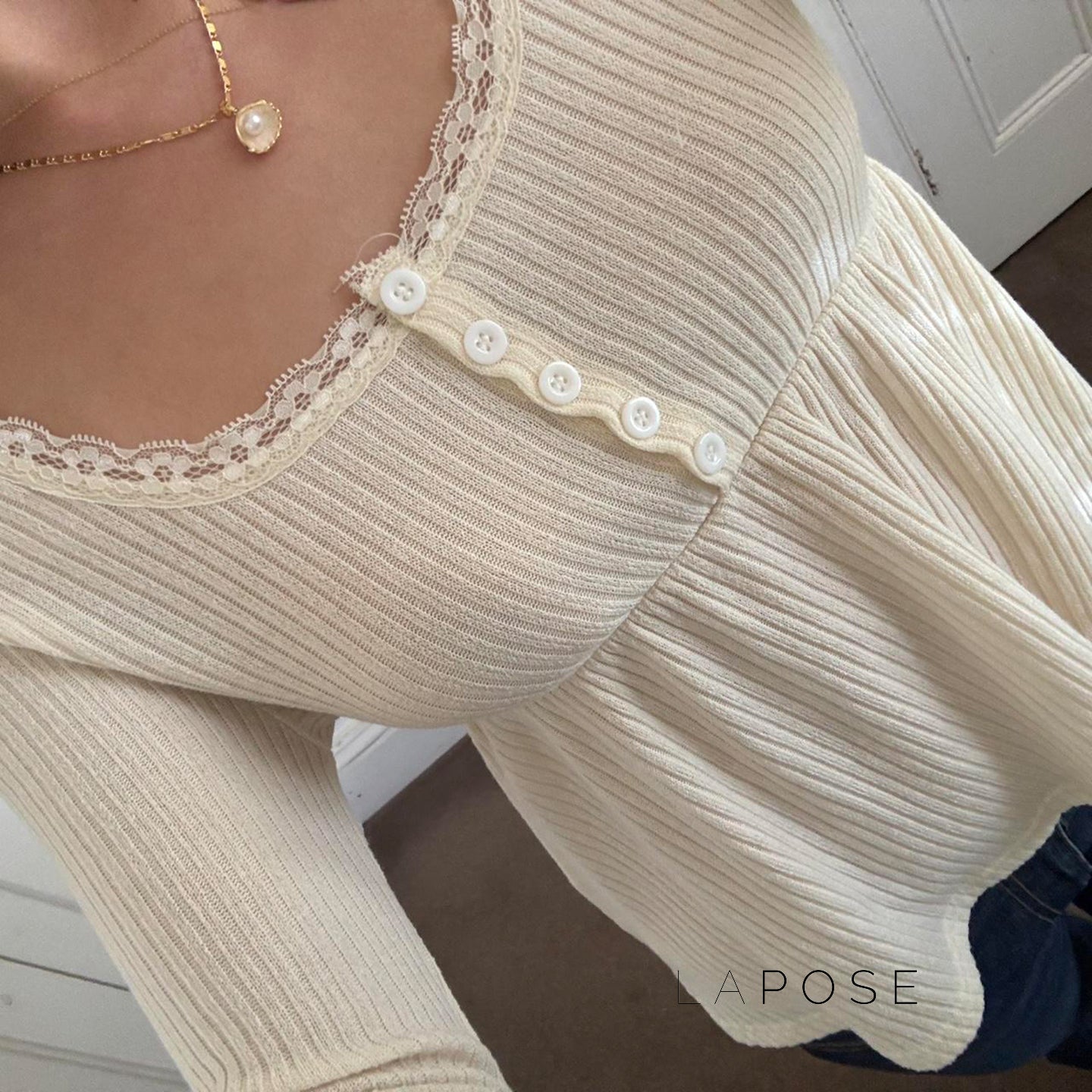 Aaleiya Lace Square Neck Top [PZGSLW0T]