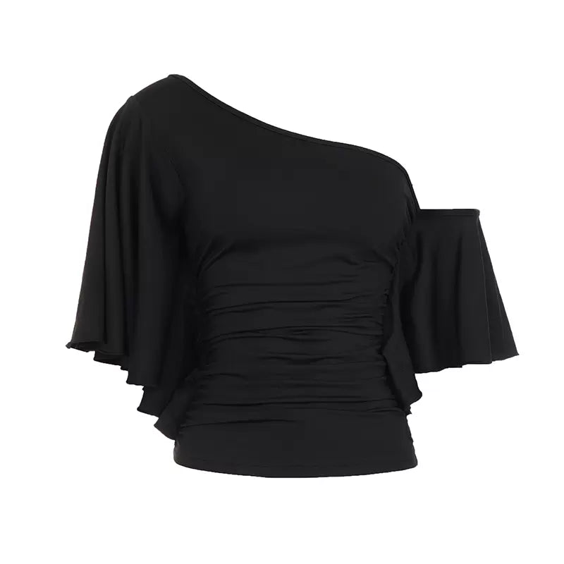 Aaliyah One Shoulder Ruched Top - Black Color
