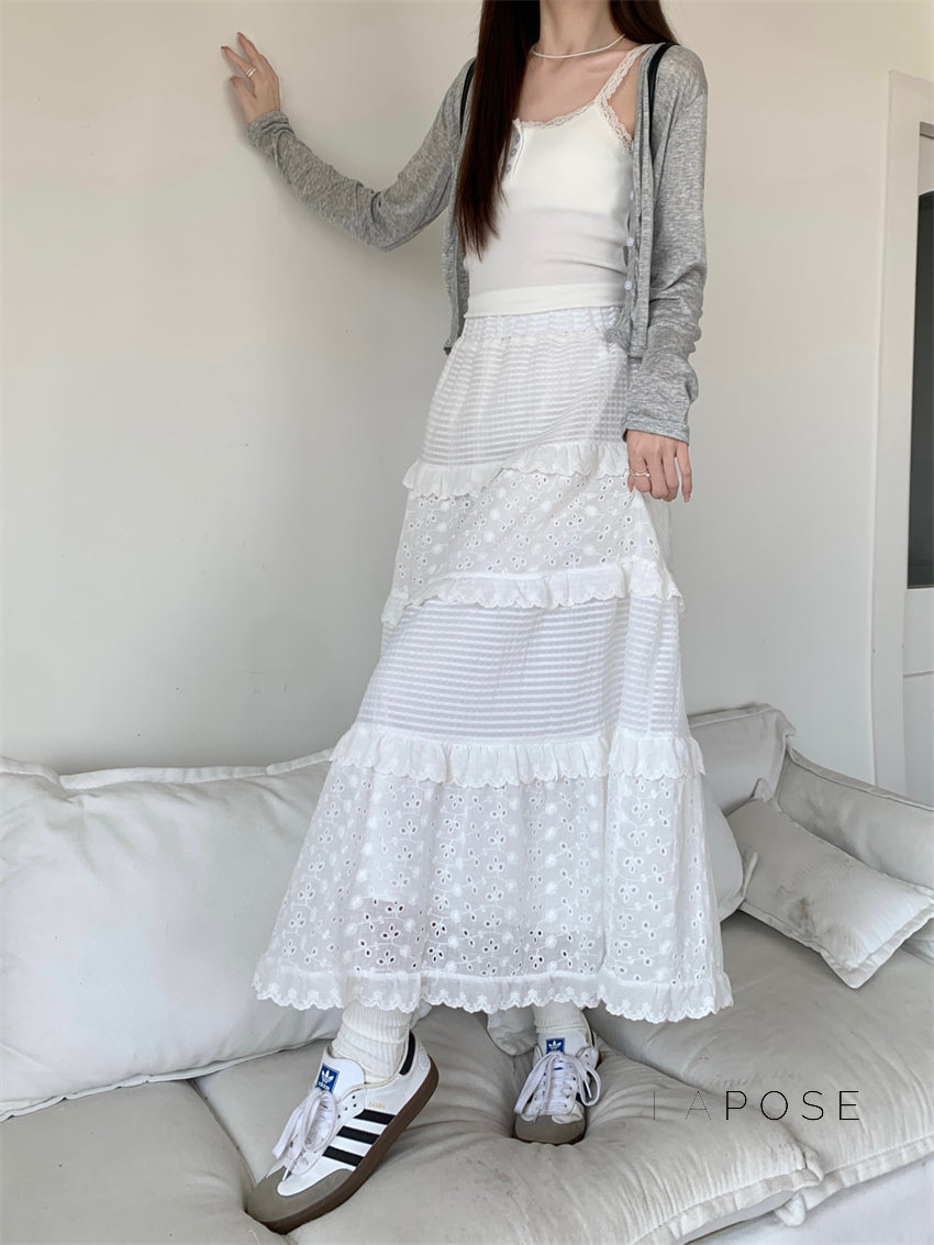 Aaralyn Tiered Lace Midi Skirt [CPH157LZ]