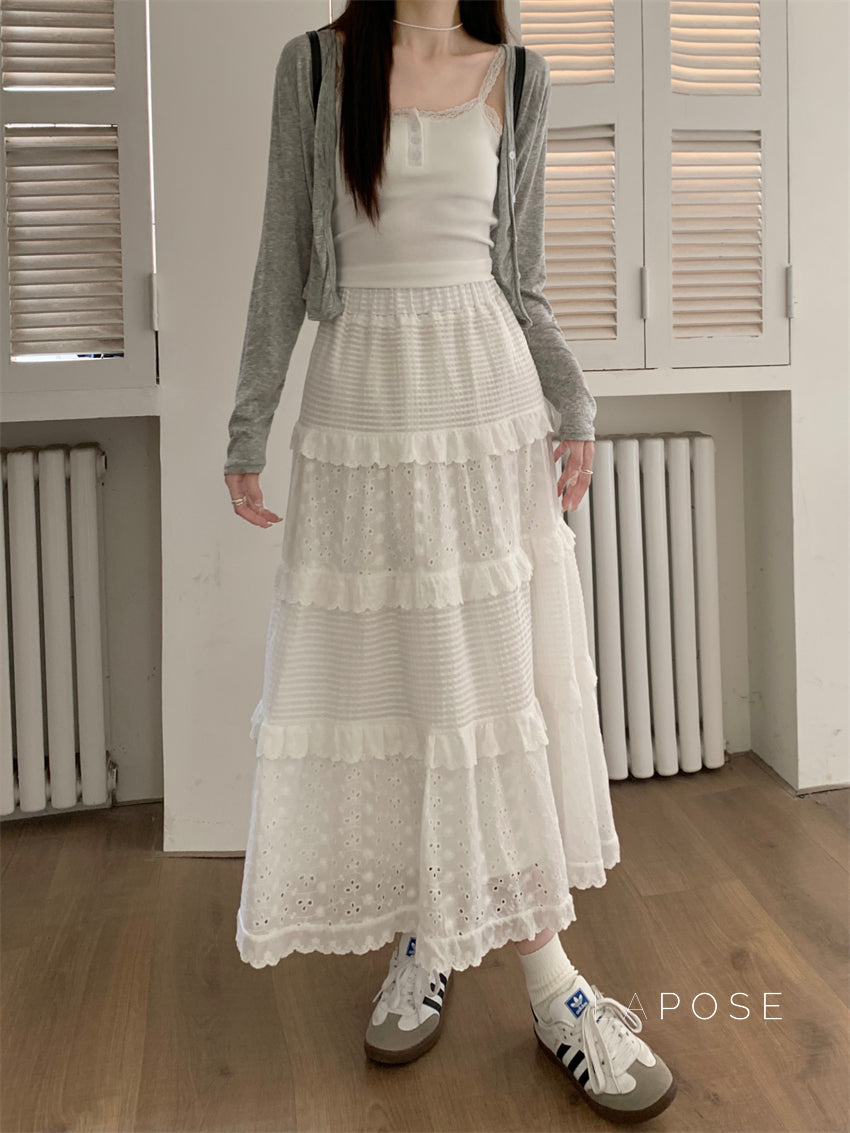 Aaralyn Tiered Lace Midi Skirt [FIV0PGV7]