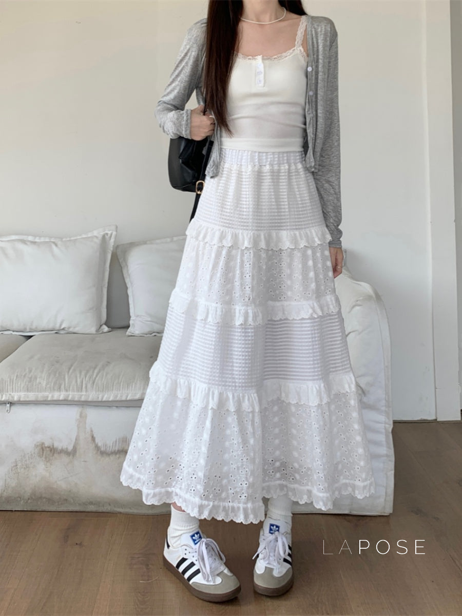 Aaralyn Tiered Lace Midi Skirt [K6C0WTZ5]