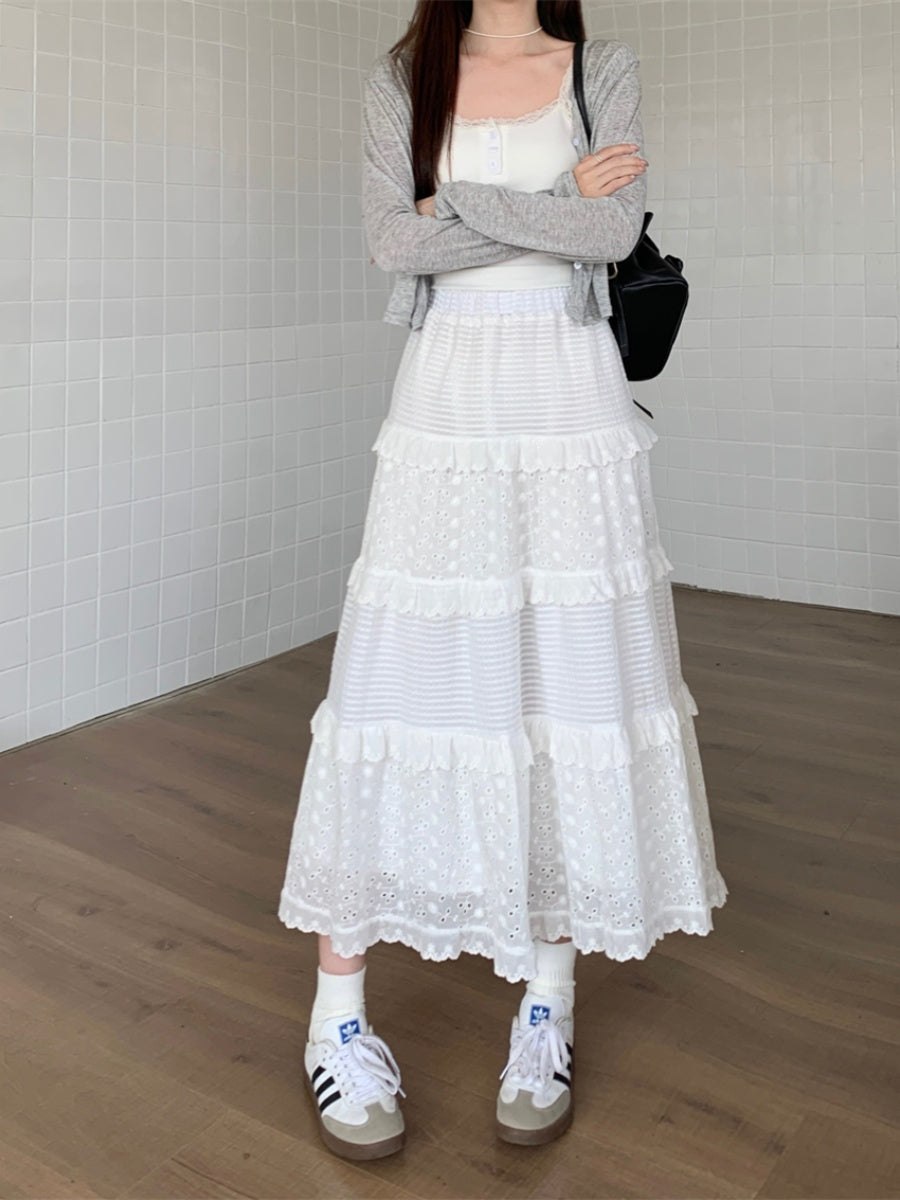 Aaralyn Tiered Lace Midi Skirt [JR30EYJ6]
