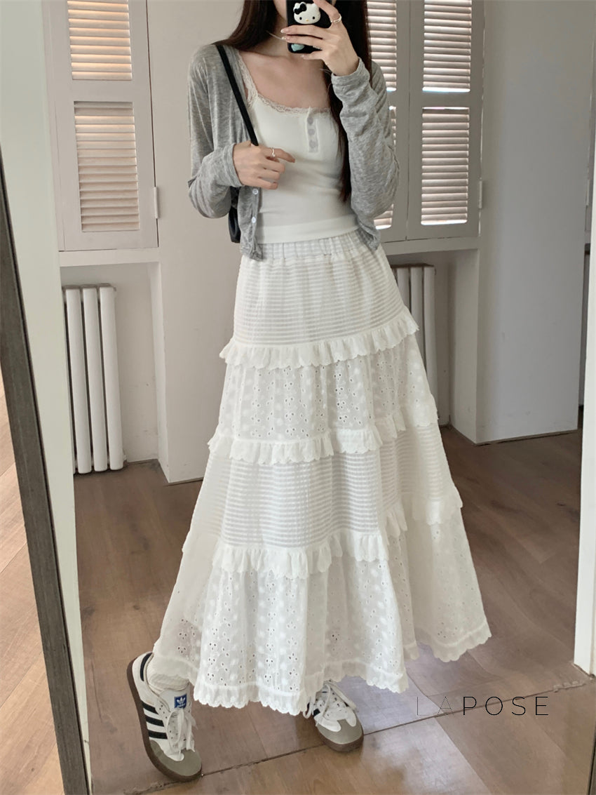 Aaralyn Tiered Lace Midi Skirt [BR54O0U3]