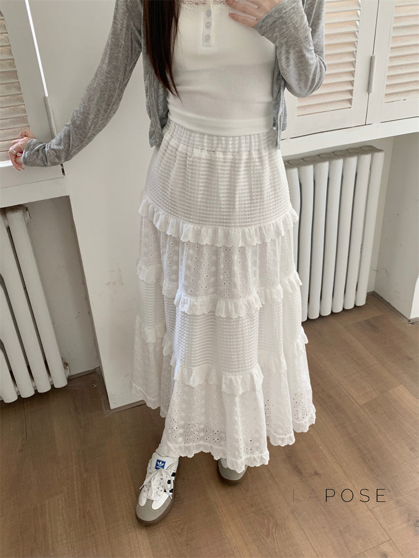 Aaralyn Tiered Lace Midi Skirt [PRQ3JYJG]