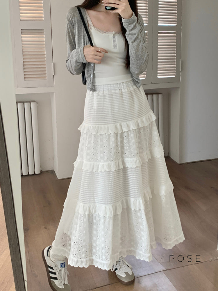 Aaralyn Tiered Lace Midi Skirt [J0RYL7YH]