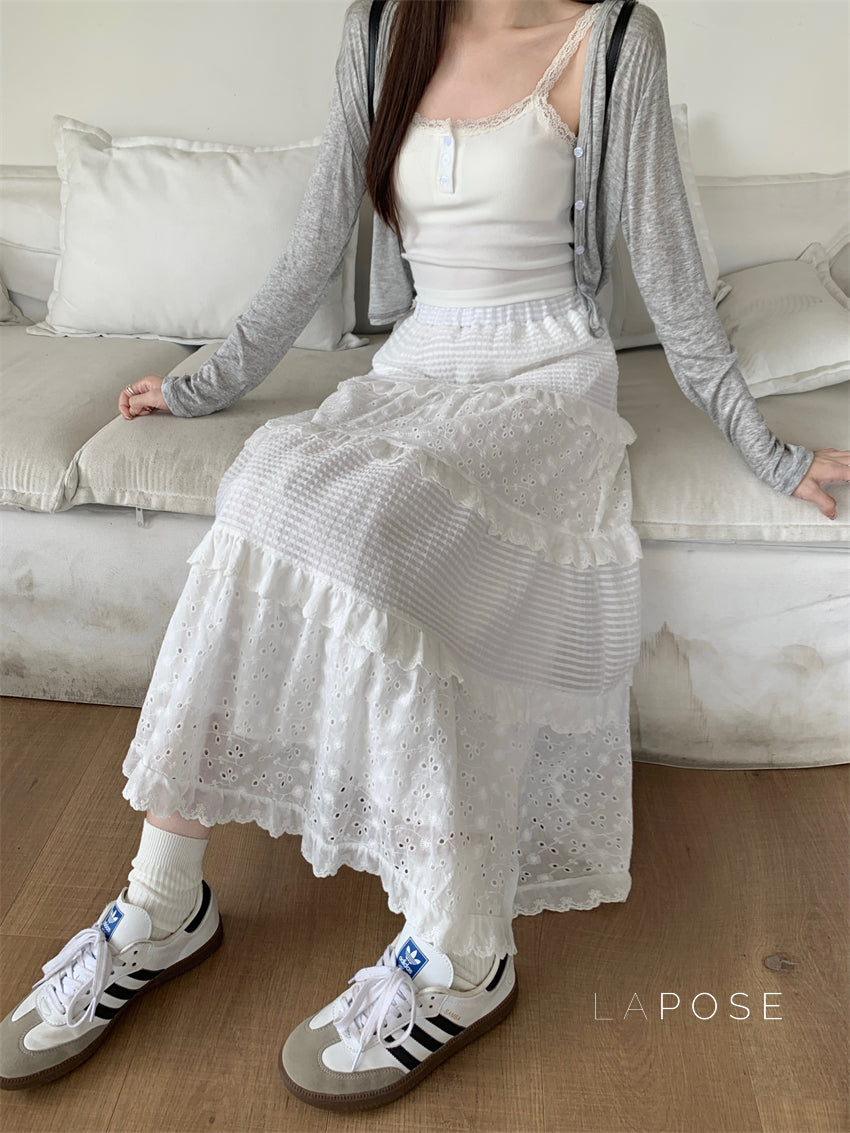 Aaralyn Tiered Lace Midi Skirt [UFD8IYHW]