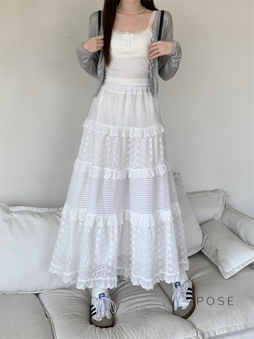Aaralyn Tiered Lace Midi Skirt [4RRCC9HB]