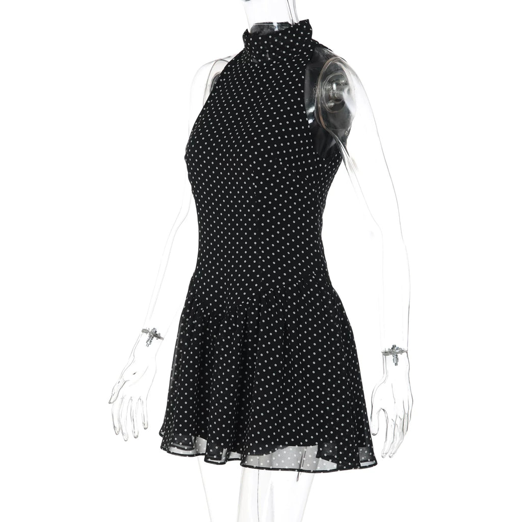 LaPose - Aaryn Polka Dot Halter Mini Dress