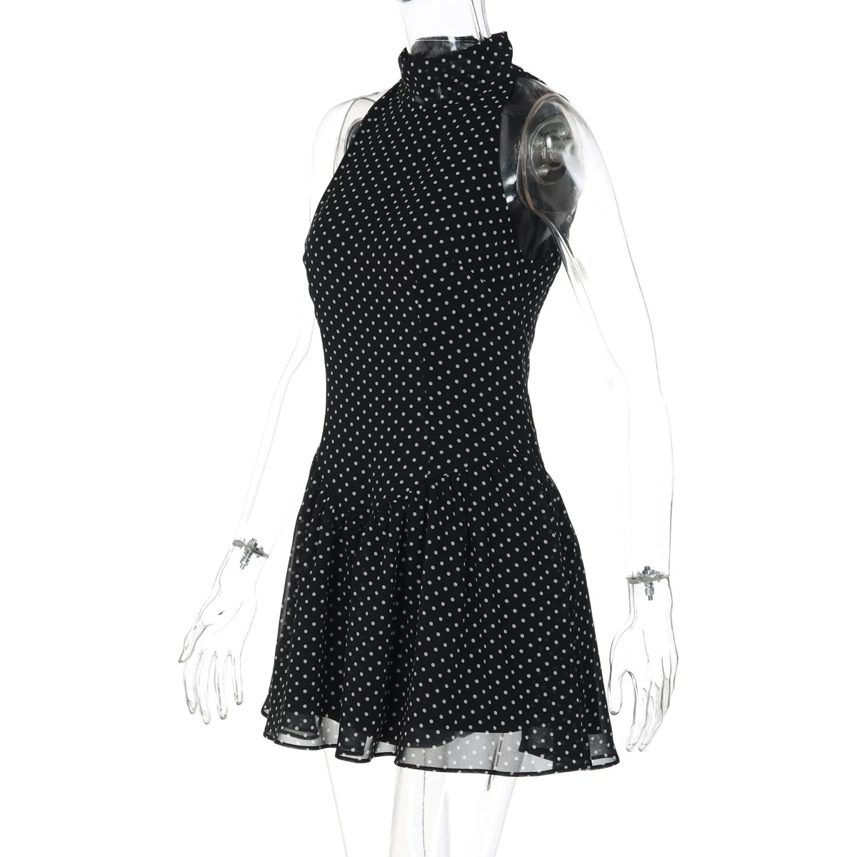 LaPose - Aaryn Polka Dot Halter Mini Dress