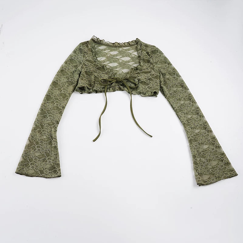 LaPose - Aasiya Lace Tie-Front Crop Top