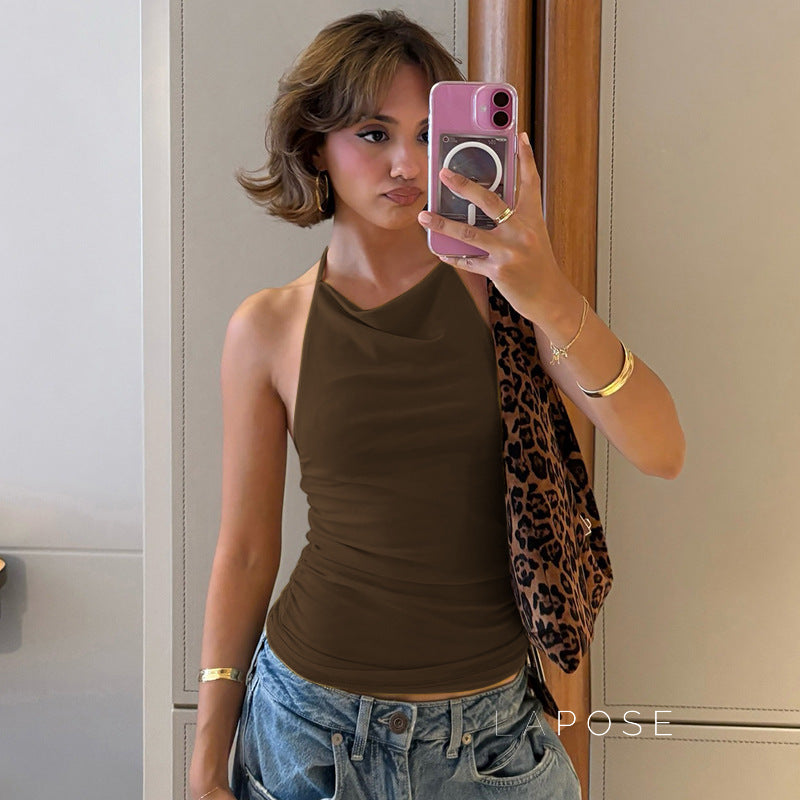 Abi Mesh Backless Halter Top [TVHRBMGR]