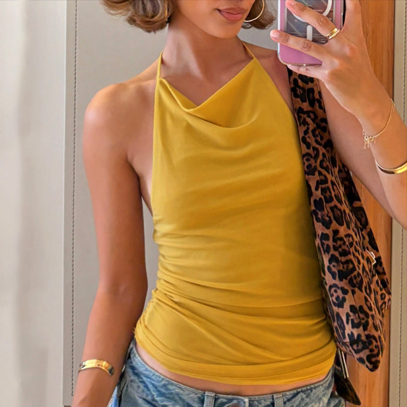 Abi Mesh Backless Halter Top [ROVOO7TP]