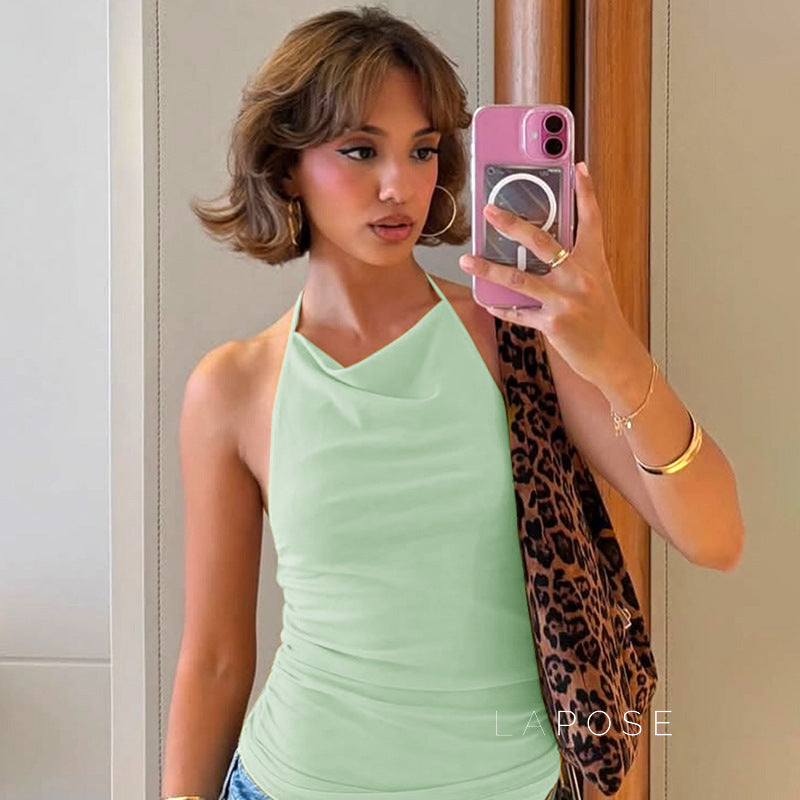 Abi Mesh Backless Halter Top [M0S0KCAK]