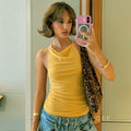 Abi Mesh Backless Halter Top [U7LR7D92]