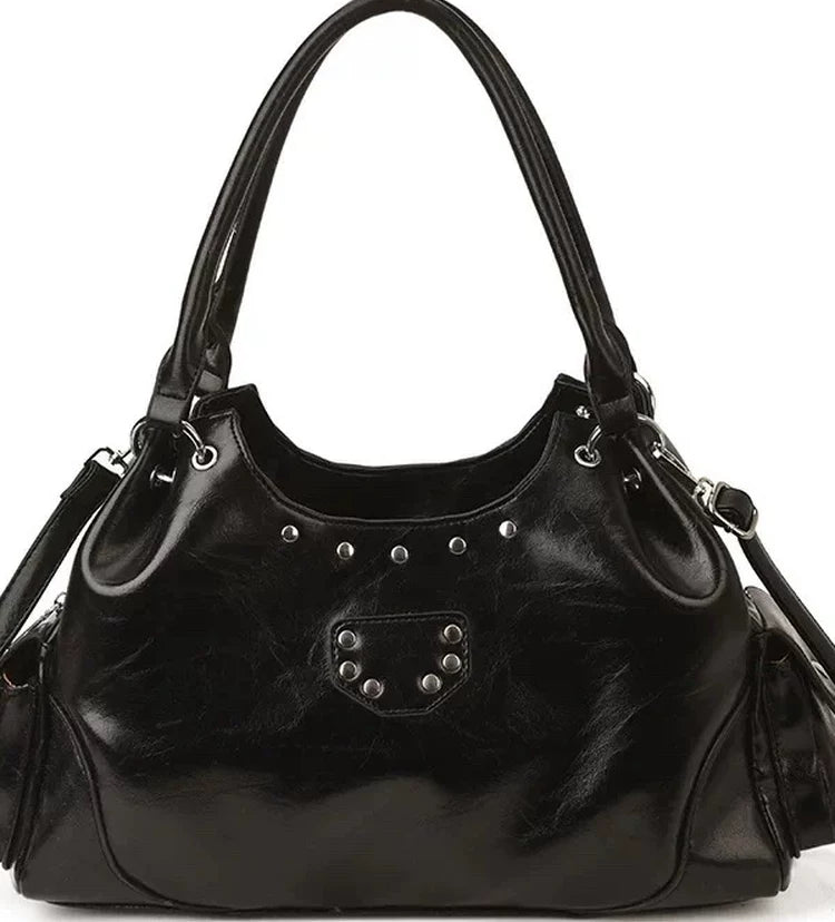 LaPose - Adaeze Studded Oil Wax Shoulder Bag