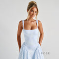 Adalae Plaid Backless Midi Dress [8YWBPW2T]