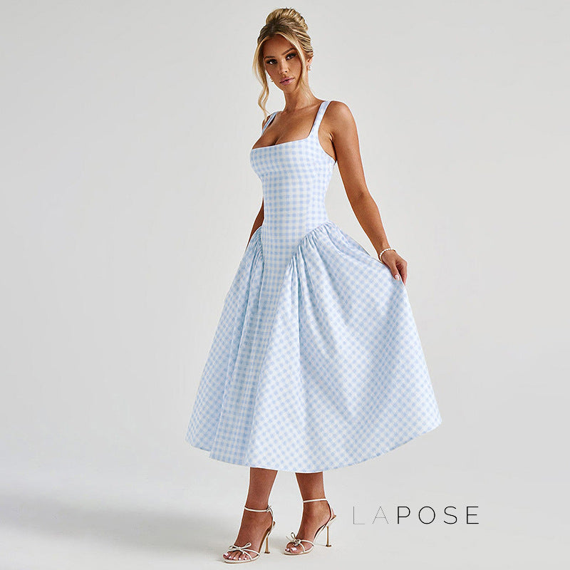 Adalae Plaid Backless Midi Dress [YHZRJW1R]