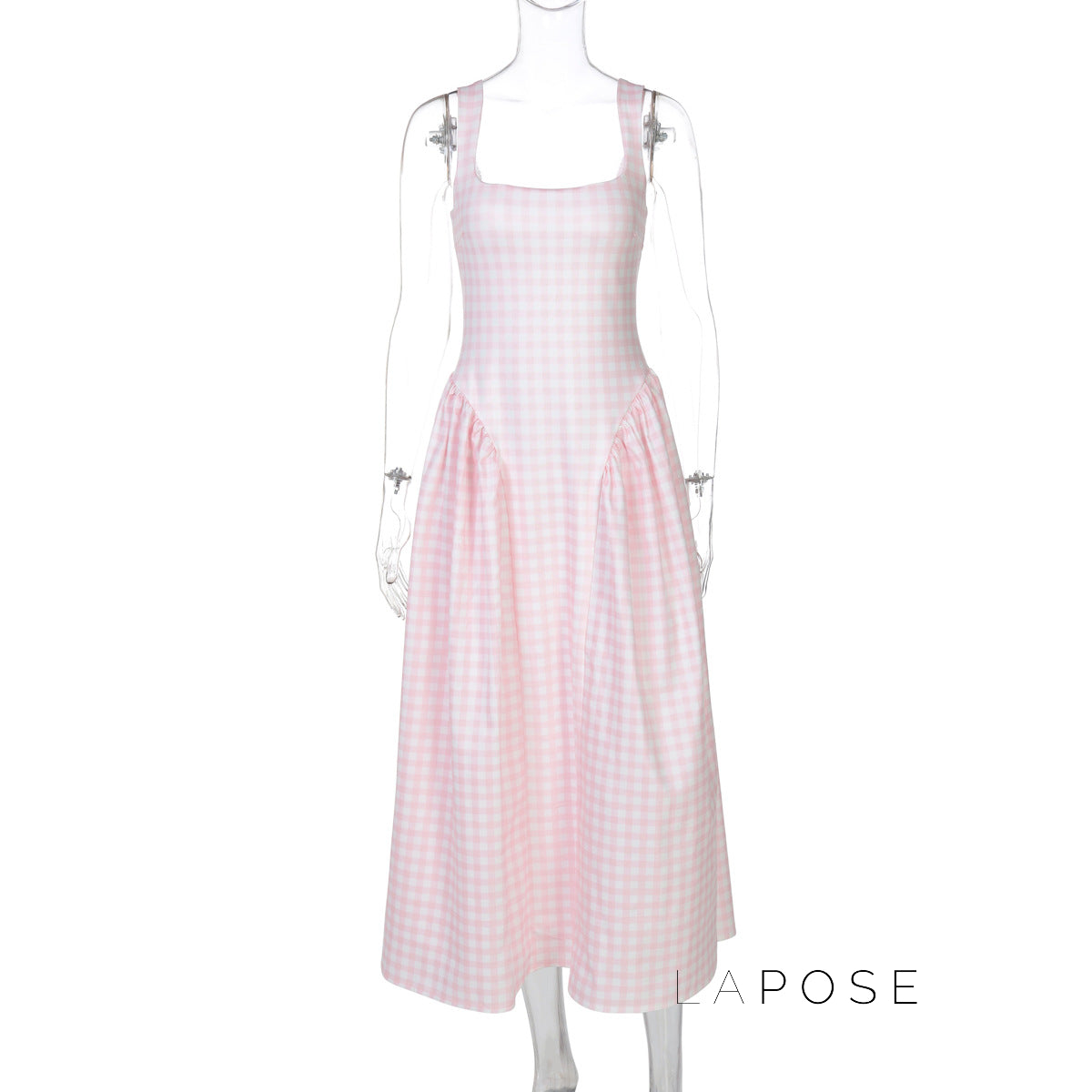 Adalae Plaid Backless Midi Dress [E4P3N5KR]