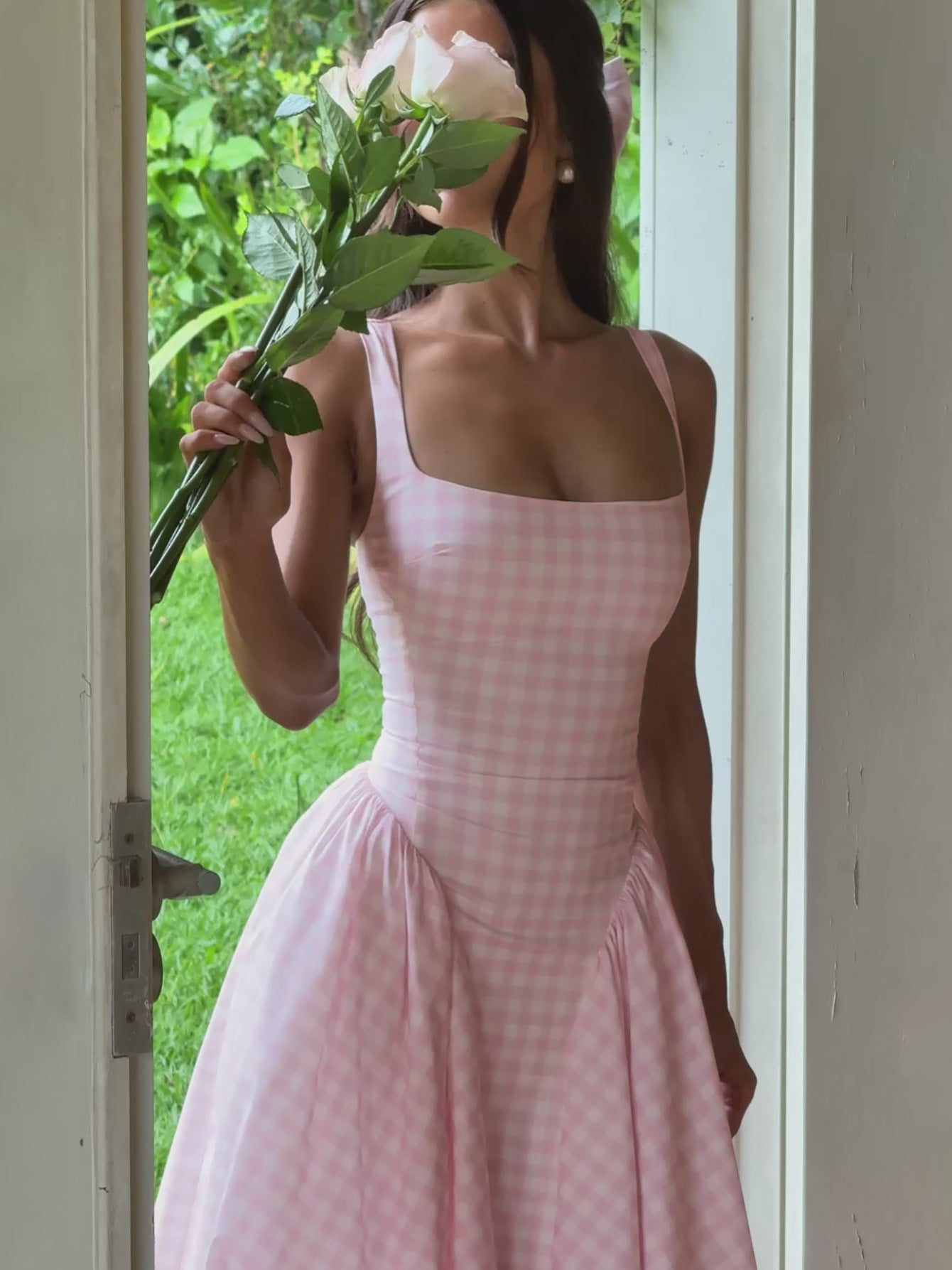 Adalae Plaid Backless Midi Dress [9X0DFUYY]