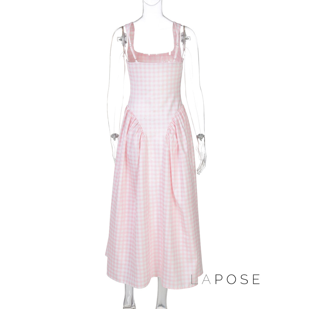 Adalae Plaid Backless Midi Dress [DE8FH3AP]