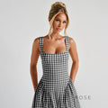 Adalae Plaid Backless Midi Dress [BJ8ULTKR]