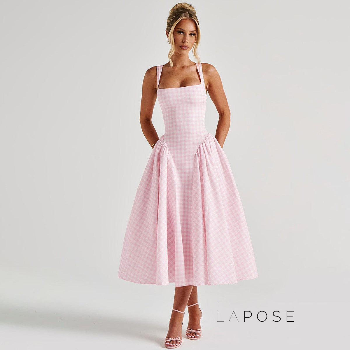 Adalae Plaid Backless Midi Dress [ZI5T1WKH]