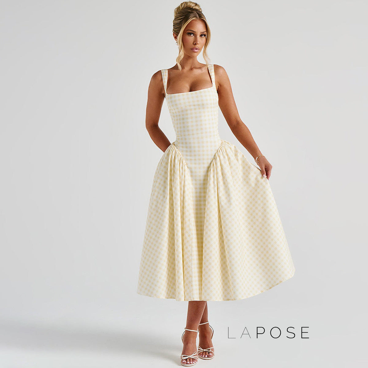 Adalae Plaid Backless Midi Dress [WMYF5CEL]