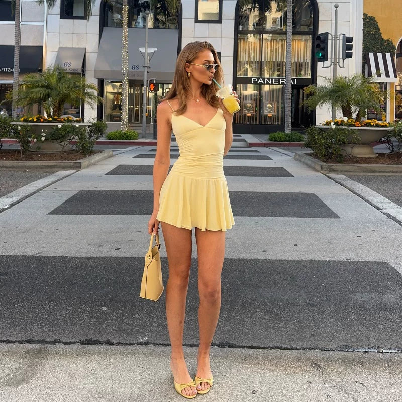 LaPose - Adalida Ruched V-Neck Mini Dress