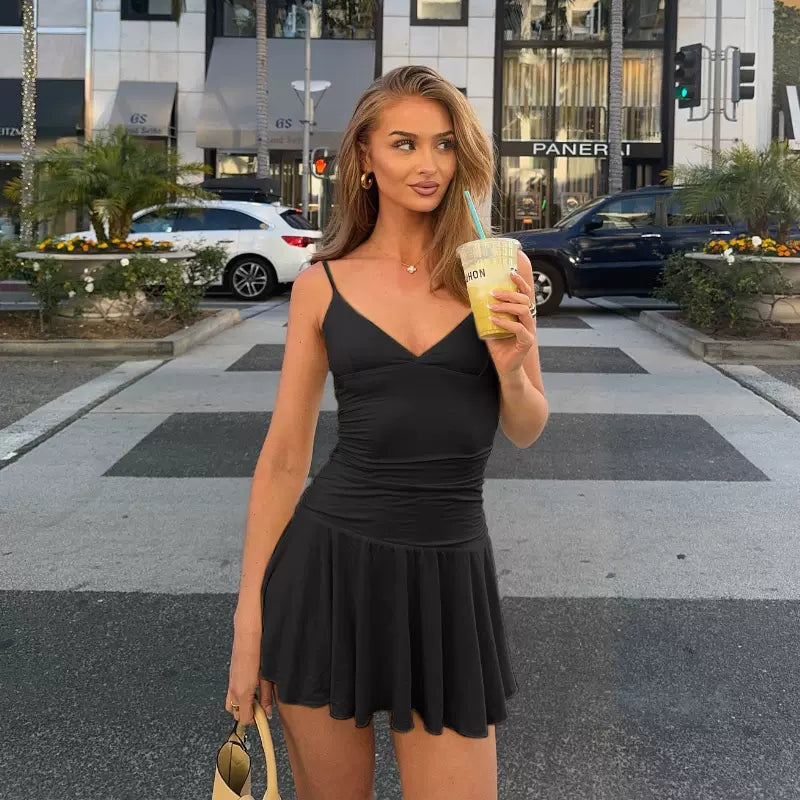 LaPose - Adalida Ruched V-Neck Mini Dress