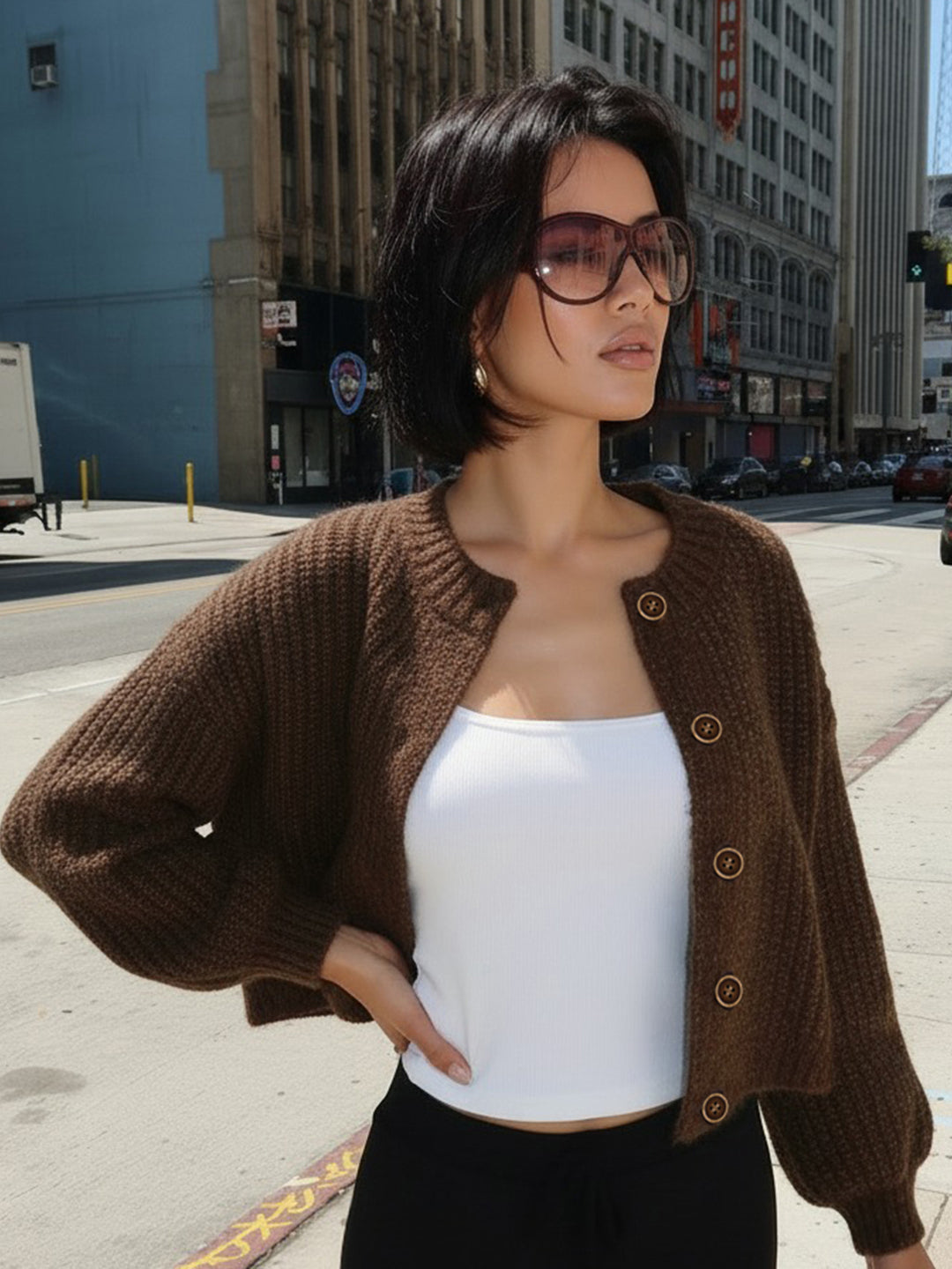 Addilyn Brown Knitted Cardigan [GW0F0H9C]