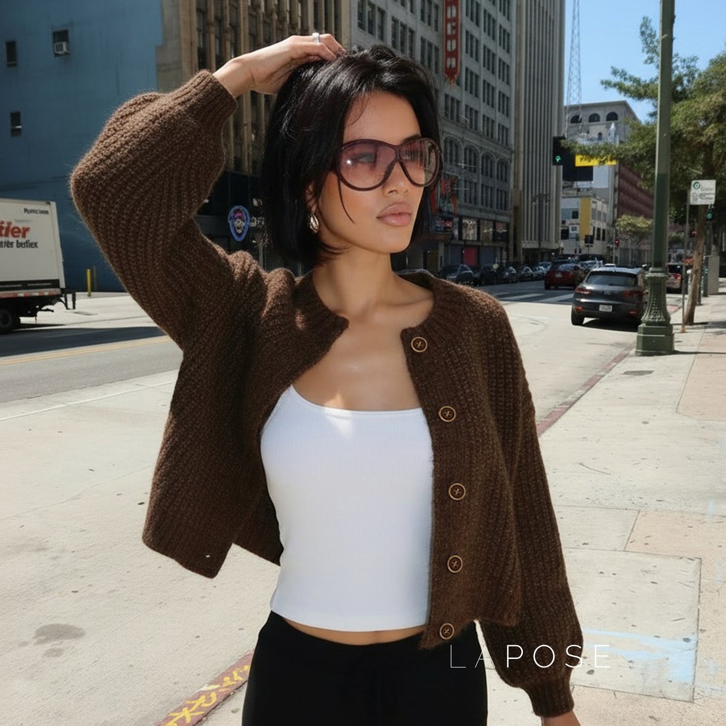 Addilyn Brown Knitted Cardigan [GGJ2TTOF]