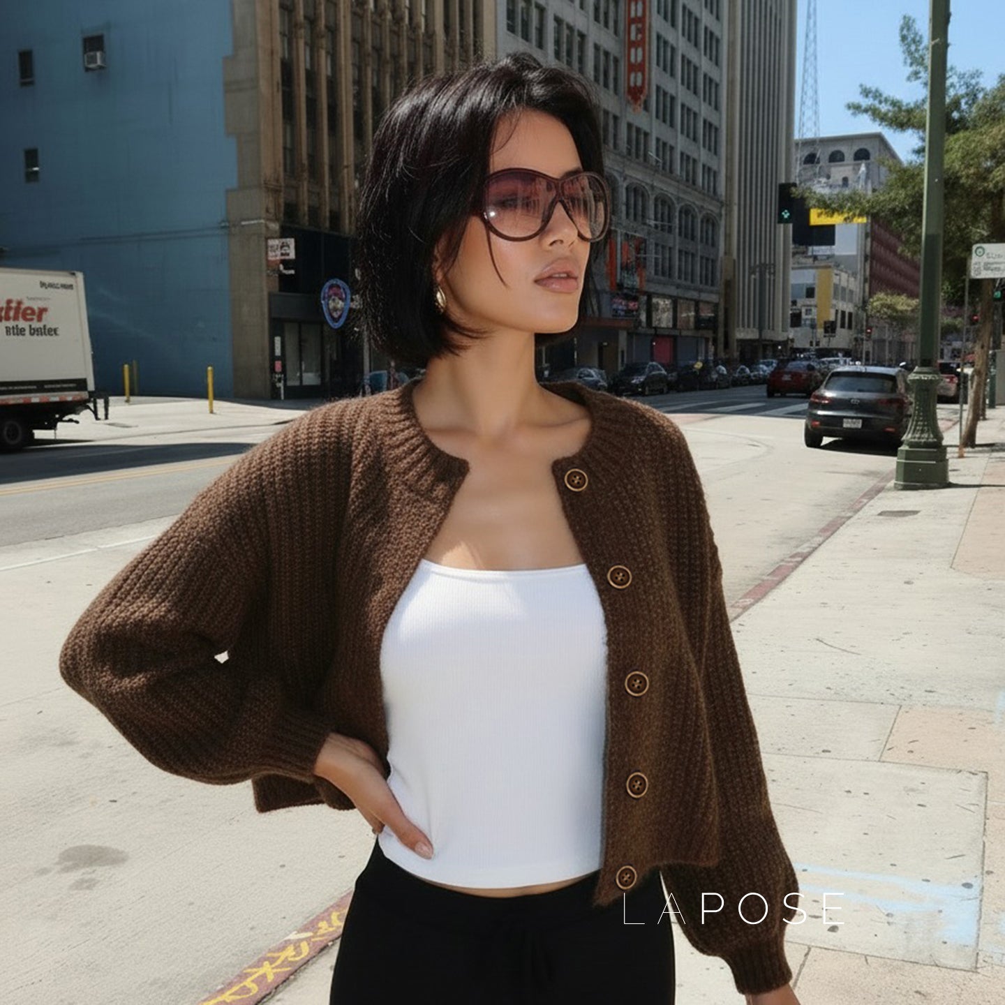 Addilyn Brown Knitted Cardigan [7KNGJCZX]