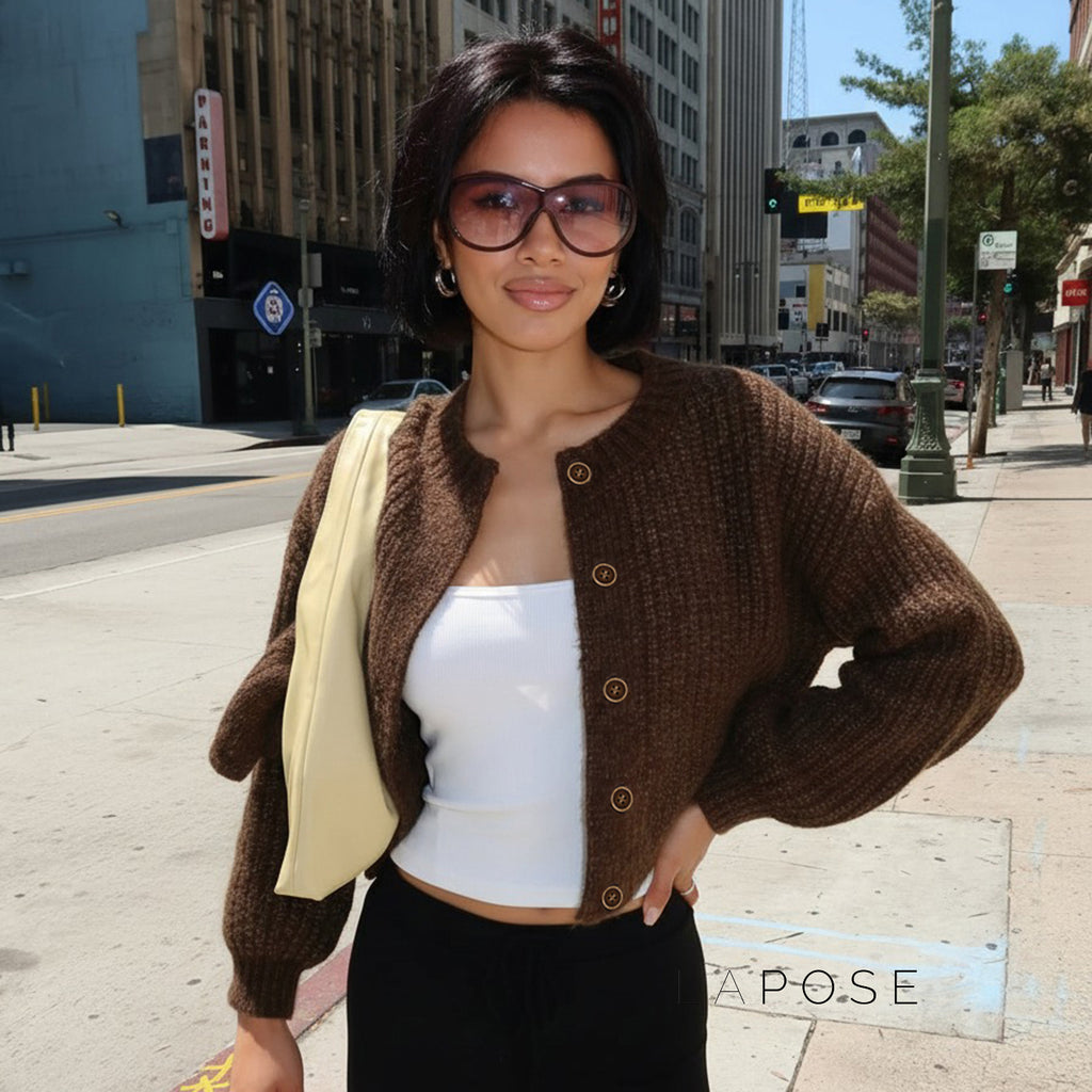 Addilyn Brown Knitted Cardigan [H7C1BYW3]